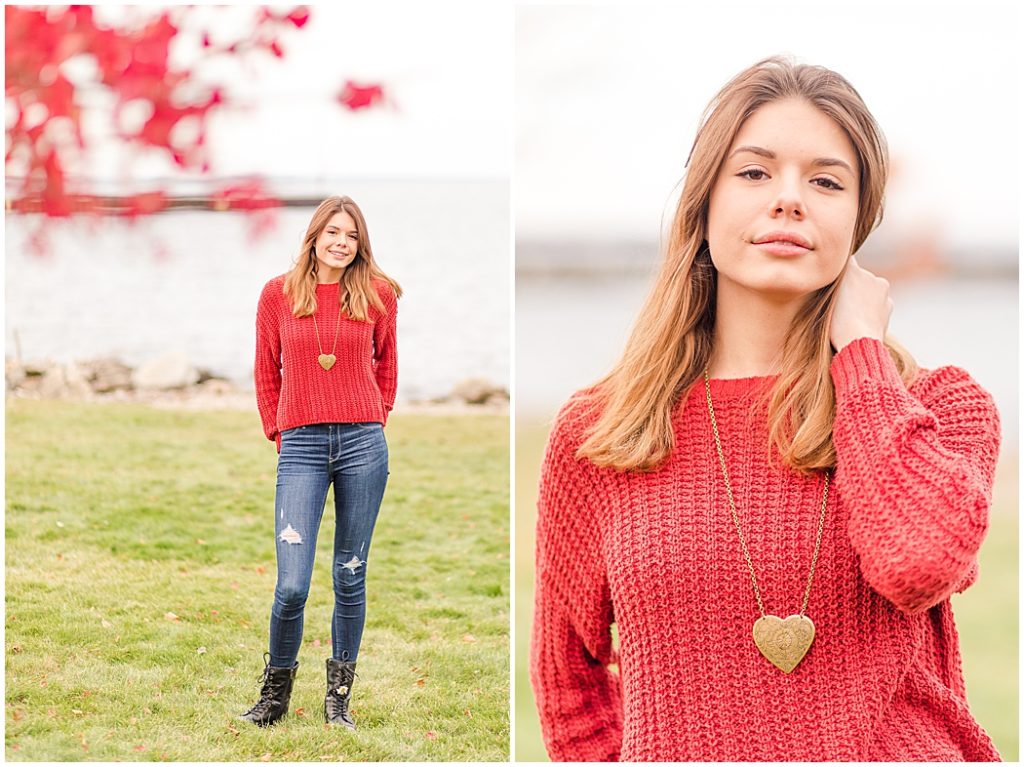 girl senior pictures on lake shore